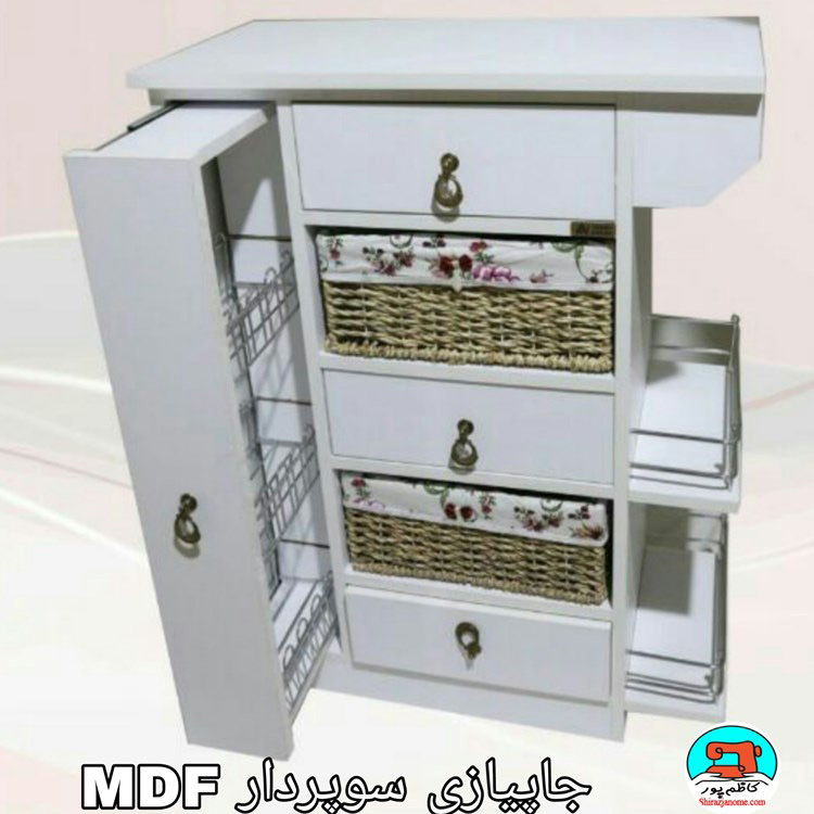 جاپیازی سوپردار MDF آشپزخانه جابطری دار دو سبد حصیری سه کشاب